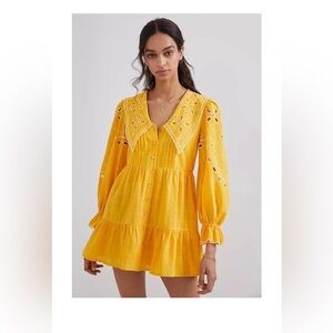 Anthropologie Rahi Marigold Yellow Eyelet Mini Dress Women's Size Large L NWOT